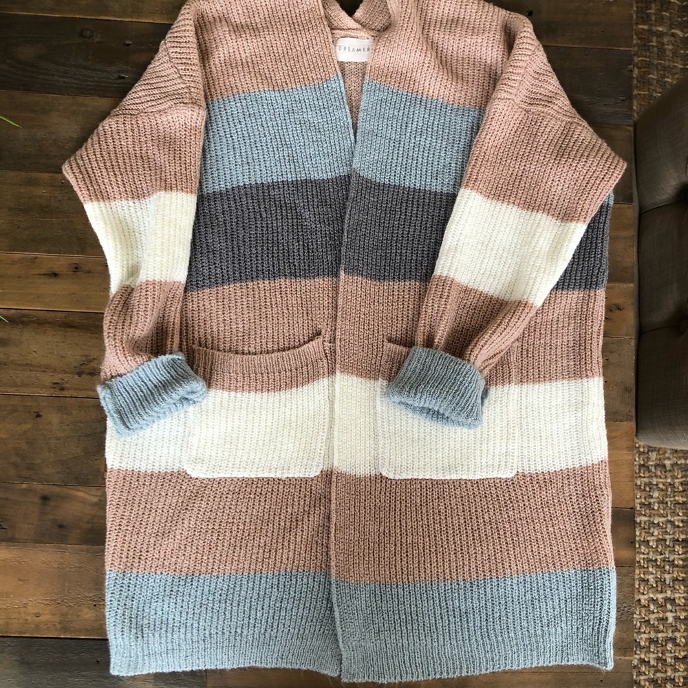 Knitted Cream/Pink/Blue/Gray Cardigan